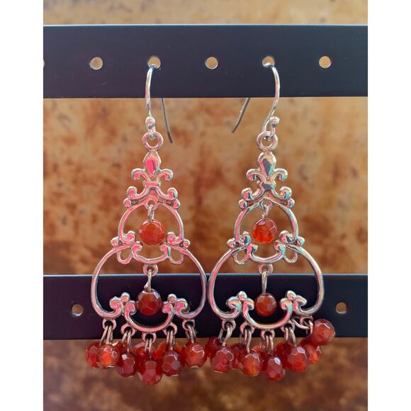 Carnelian Agate and Sterling Silver Chandelier Earrings - Picture 3 of 7
